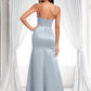 Stephanie Trumpet/Mermaid Off the Shoulder Square Floor-Length Satin Prom Dresses With Ruffle DLP0025883