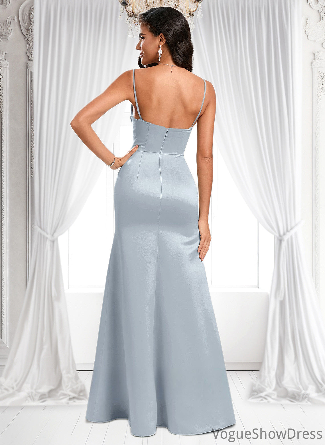 Stephanie Trumpet/Mermaid Off the Shoulder Square Floor-Length Satin Prom Dresses With Ruffle DLP0025883