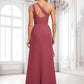 Lara A-line One Shoulder Floor-Length Chiffon Bridesmaid Dress With Ruffle DLP0025824