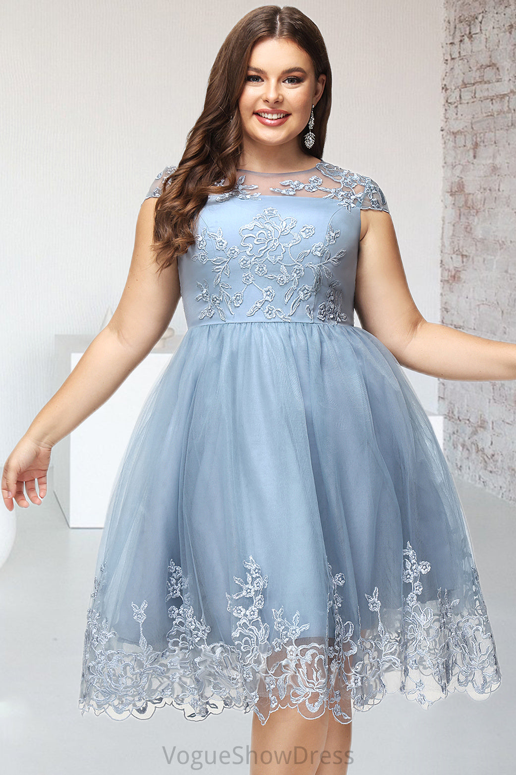 Taylor A-line Scoop Knee-Length Lace Tulle Homecoming Dress With Sequins DLP0020579