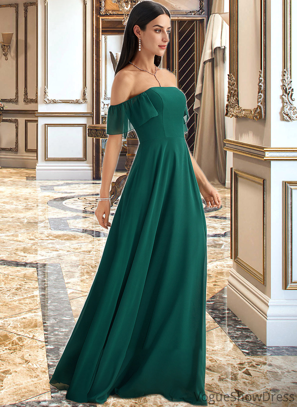 Veronica A-Line Off-the-Shoulder Floor-Length Bridesmaid Dress With Split Front DLP0012802