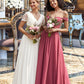 Zaria A-line Off the Shoulder Floor-Length Chiffon Bridesmaid Dress With Ruffle DLP0012825