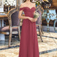 Zaria A-line Off the Shoulder Floor-Length Chiffon Bridesmaid Dress With Ruffle DLP0012825