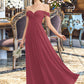 Zaria A-line Off the Shoulder Floor-Length Chiffon Bridesmaid Dress With Ruffle DLP0012825