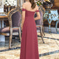 Zaria A-line Off the Shoulder Floor-Length Chiffon Bridesmaid Dress With Ruffle DLP0012825