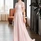 Yareli A-Line High Neck Floor-Length Chiffon Bridesmaid Dress With Sequins DLP0012852