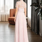 Yareli A-Line High Neck Floor-Length Chiffon Bridesmaid Dress With Sequins DLP0012852