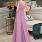 Tess A-Line V-neck Floor-Length Chiffon Bridesmaid Dress With Split Front DLP0012890