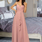 Taryn A-LineV-neckFloor-LengthChiffonBridesmaidDressWithRuffleSplitFront#251384 DLP0012892