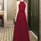 Teresa A-Line Scoop Neck Floor-Length Chiffon Bridesmaid Dress With Bow(s) DLP0012902