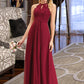 Urania A-Line Scoop Neck Floor-Length Chiffon Lace Bridesmaid Dress DLP0012918