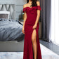 Tina Sheath/Column Off-the-Shoulder Floor-Length Chiffon Bridesmaid Dress With Split Front Cascading Ruffles DLP0012944