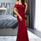 Tina Sheath/Column Off-the-Shoulder Floor-Length Chiffon Bridesmaid Dress With Split Front Cascading Ruffles DLP0012944