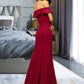 Tina Sheath/Column Off-the-Shoulder Floor-Length Chiffon Bridesmaid Dress With Split Front Cascading Ruffles DLP0012944