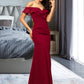 Tina Sheath/Column Off-the-Shoulder Floor-Length Chiffon Bridesmaid Dress With Split Front Cascading Ruffles DLP0012944