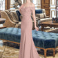 Vera Trumpet/Mermaid Off the Shoulder Court Train Chiffon Lace Bridesmaid Dress With Sequins DLP0012955