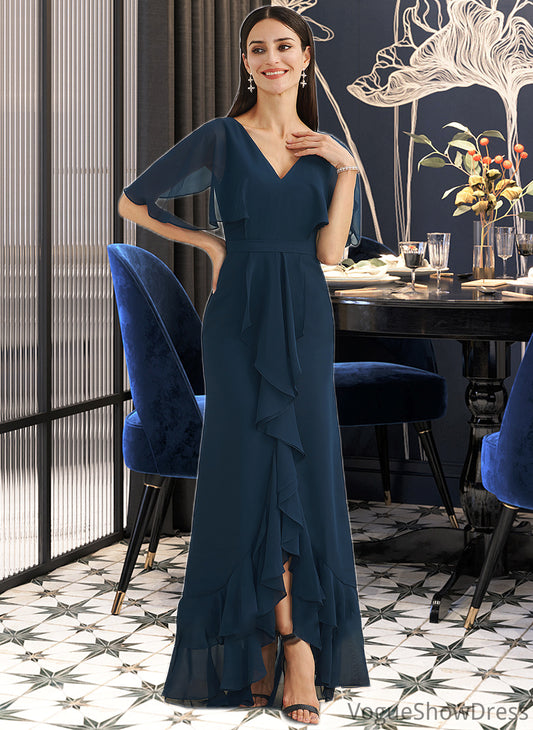 Tia A-Line V-neck Asymmetrical Bridesmaid Dress With Split Front DLP0012971