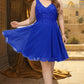 Helen A-line V-Neck Knee-Length Chiffon Lace Homecoming Dress DLP0020589