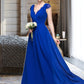 Sylvia A-Line V-neck Floor-Length Chiffon Bridesmaid Dress With Ruffle DLP0013004