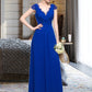 Sylvia A-Line V-neck Floor-Length Chiffon Bridesmaid Dress With Ruffle DLP0013004