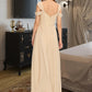 Thelma A-Line V-neck Floor-Length Chiffon Bridesmaid Dress With Ruffle DLP0013011