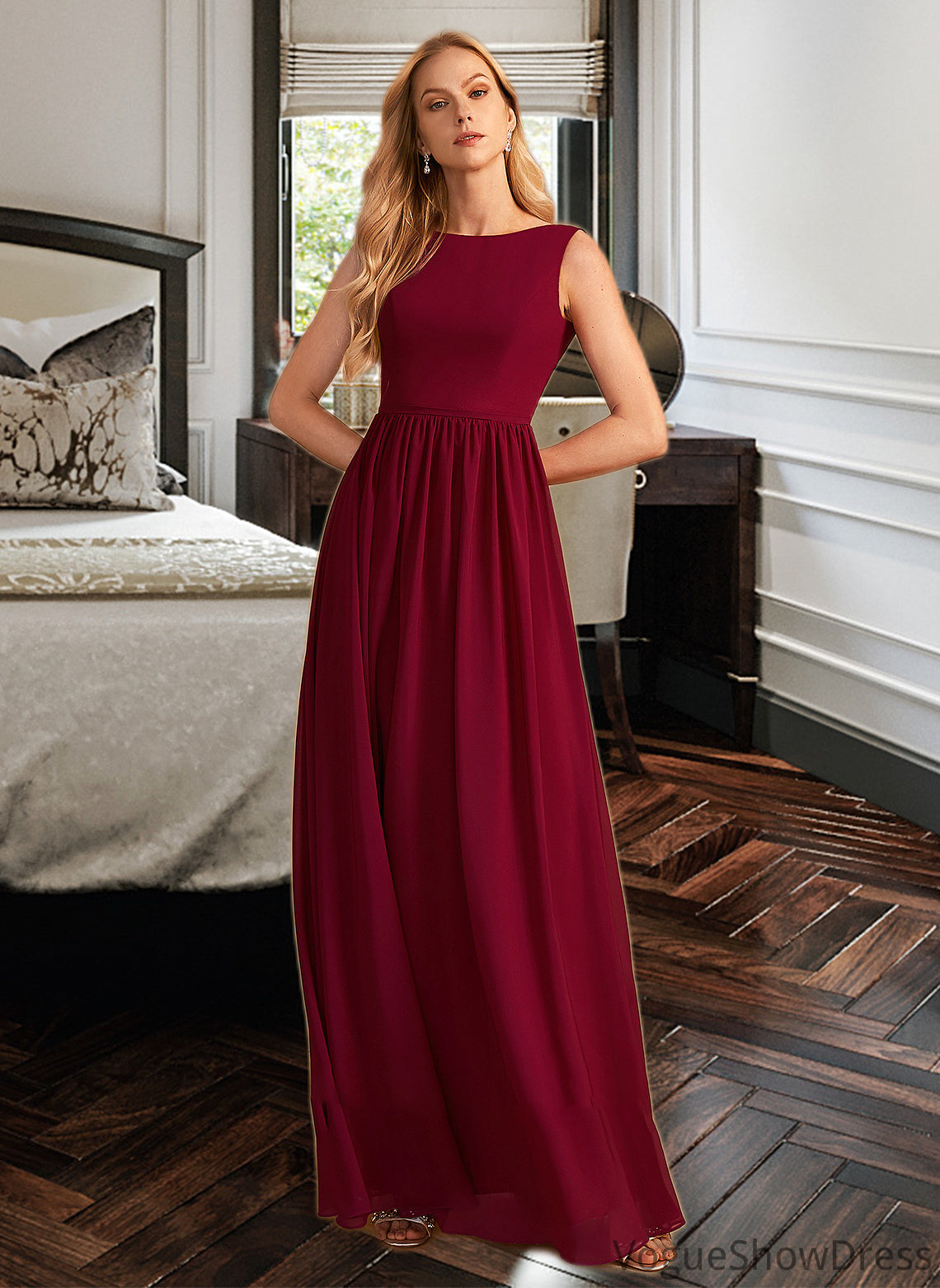 Tamara A-Line High Neck Floor-Length Bridesmaid Dress With Bow(s) DLP0013022