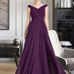 Yasmin A-line Off the Shoulder Floor-Length Chiffon Bridesmaid Dress With Ruffle DLP0013029