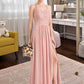 Teagan A-Line Sweetheart Floor-Length Chiffon Lace Bridesmaid Dress With Split Front DLP0013068