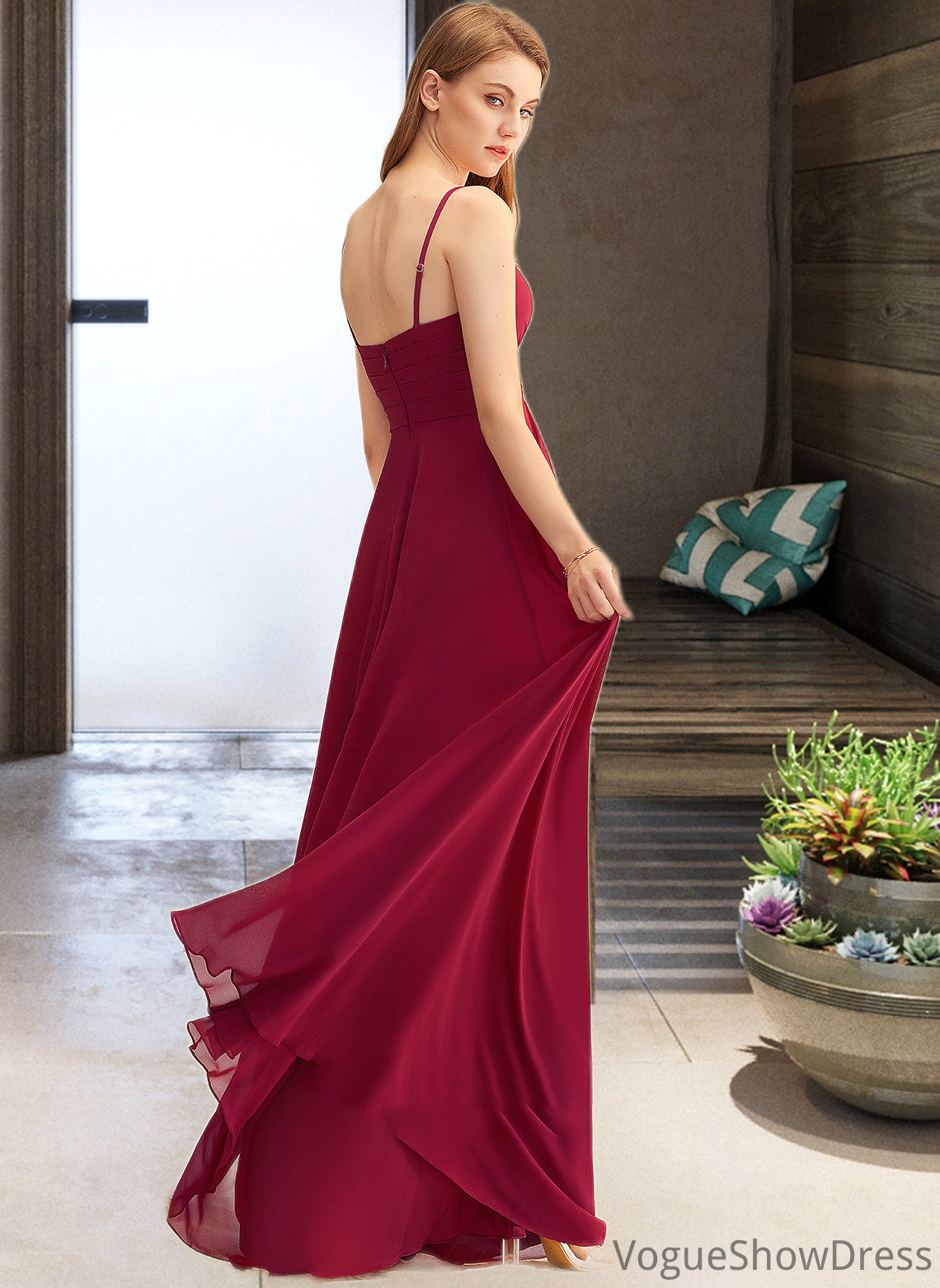 Stella A-LineV-neckFloor-LengthChiffonBridesmaidDressWithRuffle#251386 DLP0013076