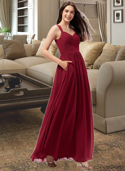 Valentina A-Line Sweetheart Floor-Length Chiffon Bridesmaid Dress With Ruffle Pockets DLP0013087