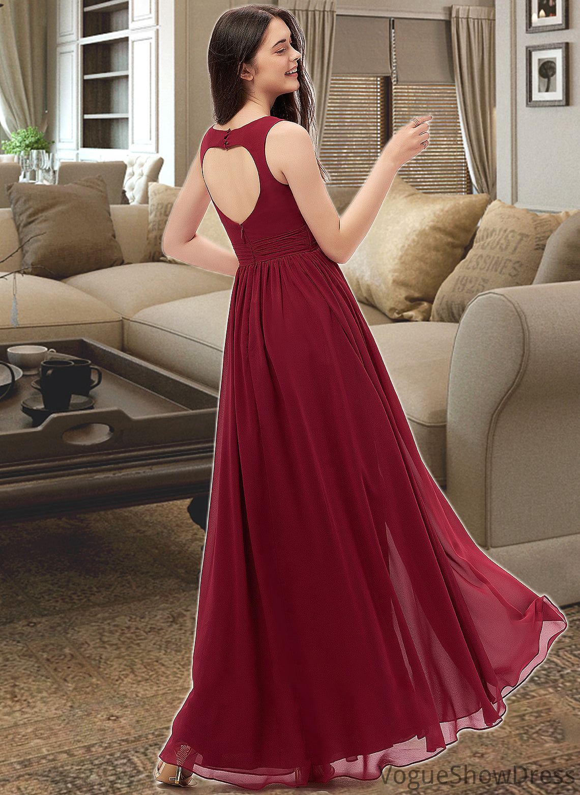 Valentina A-Line Sweetheart Floor-Length Chiffon Bridesmaid Dress With Ruffle Pockets DLP0013087