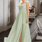 Zariah A-Line V-neck Floor-Length Bridesmaid Dress With Lace Split Front DLP0013096