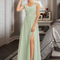 Zariah A-Line V-neck Floor-Length Bridesmaid Dress With Lace Split Front DLP0013096