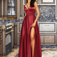 Winifred A-Line V-neck Floor-Length Satin Bridesmaid Dress With Split Front Pockets DLP0013100