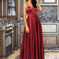 Winifred A-Line V-neck Floor-Length Satin Bridesmaid Dress With Split Front Pockets DLP0013100