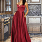 Winifred A-Line V-neck Floor-Length Satin Bridesmaid Dress With Split Front Pockets DLP0013100