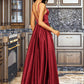 Winifred A-Line V-neck Floor-Length Satin Bridesmaid Dress With Split Front Pockets DLP0013100