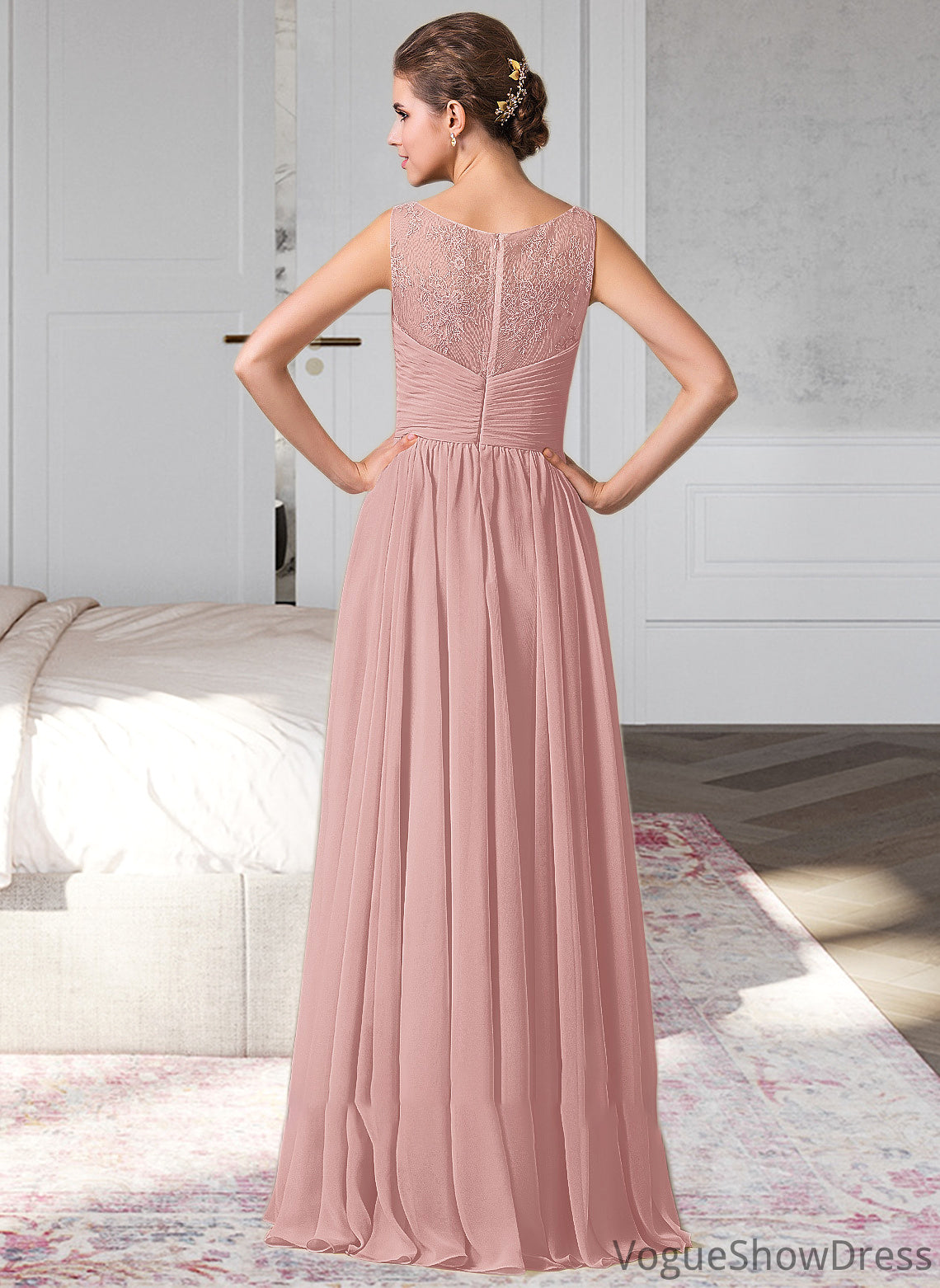 Stacy Chiffon Lace A-Line Floor-length Bridesmaid Dress DLP0013107