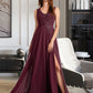 Tiara A-Line V-neck Floor-Length Bridesmaid Dress With Lace DLP0013117