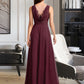 Tiara A-Line V-neck Floor-Length Bridesmaid Dress With Lace DLP0013117