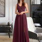 Tiara A-Line V-neck Floor-Length Bridesmaid Dress With Lace DLP0013117