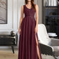 Tiara A-Line V-neck Floor-Length Bridesmaid Dress With Lace DLP0013117