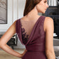 Tiara A-Line V-neck Floor-Length Bridesmaid Dress With Lace DLP0013117