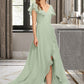 Taryn A-Line V-neck Asymmetrical Chiffon Bridesmaid Dress With Cascading Ruffles DLP0013130