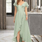 Taryn A-Line V-neck Asymmetrical Chiffon Bridesmaid Dress With Cascading Ruffles DLP0013130