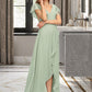 Taryn A-Line V-neck Asymmetrical Chiffon Bridesmaid Dress With Cascading Ruffles DLP0013130