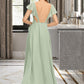 Taryn A-Line V-neck Asymmetrical Chiffon Bridesmaid Dress With Cascading Ruffles DLP0013130