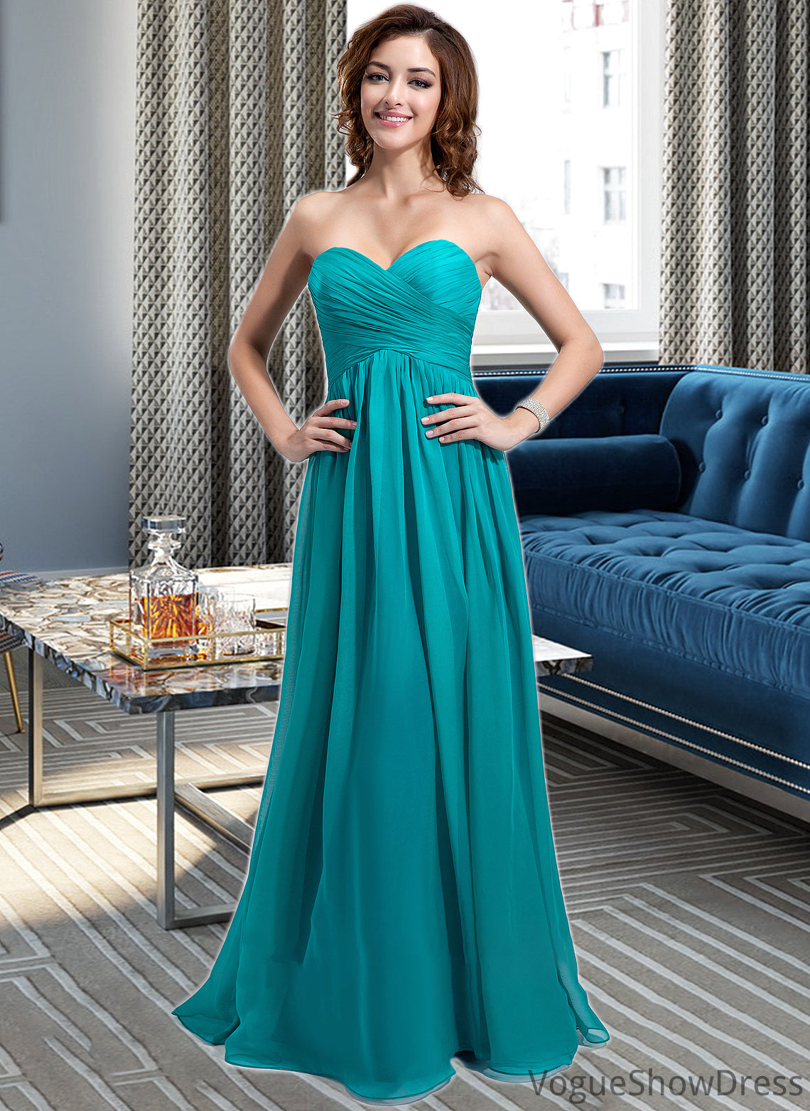 Valeria Chiffon Floor-length Empire Bridesmaid Dress with Sweetheart Neckline DLP0013137