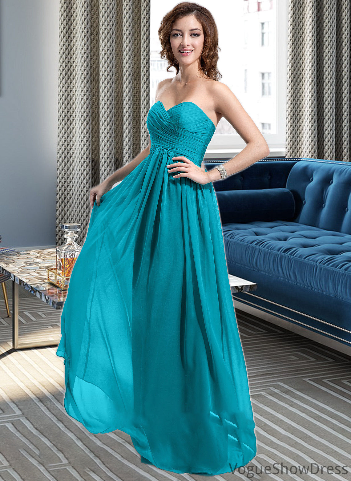 Valeria Chiffon Floor-length Empire Bridesmaid Dress with Sweetheart Neckline DLP0013137