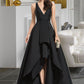 Tori Ball-Gown/Princess V-neck Asymmetrical Satin Bridesmaid Dress With Cascading Ruffles DLP0013157